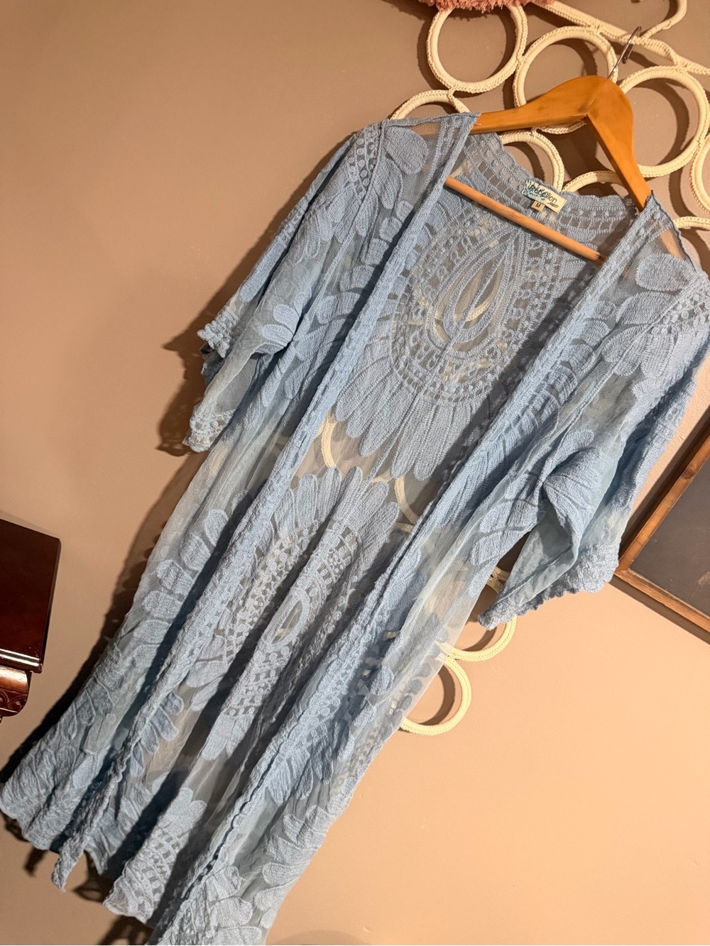 Rebellion Light Blue Crochet Sheer Kimono